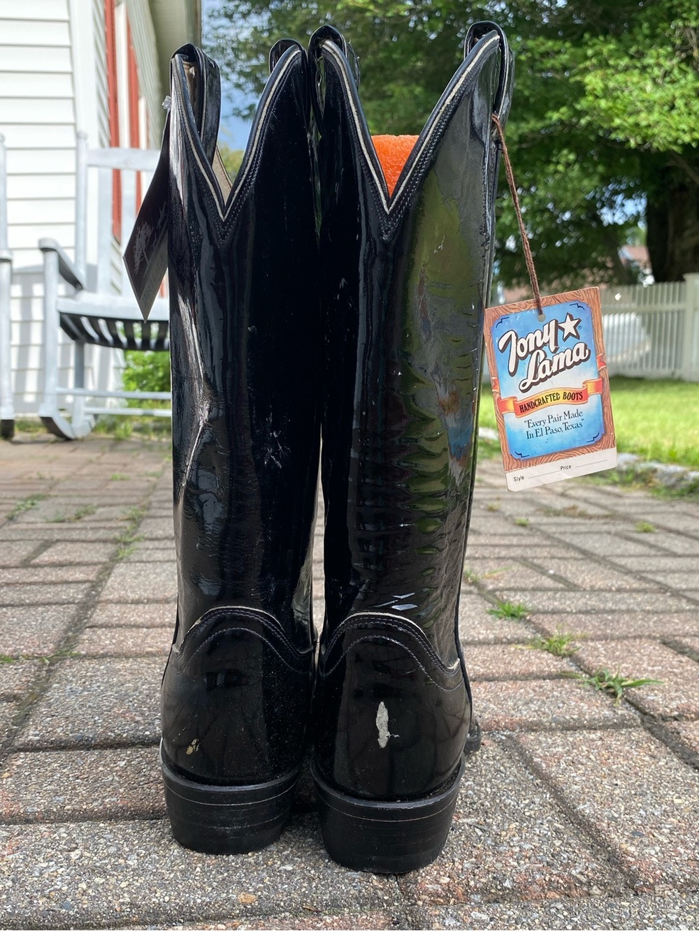 Vintage Black Patent Leather Woman’s Tony Lama Boots with Contrast stitching - Picture 4 of 9